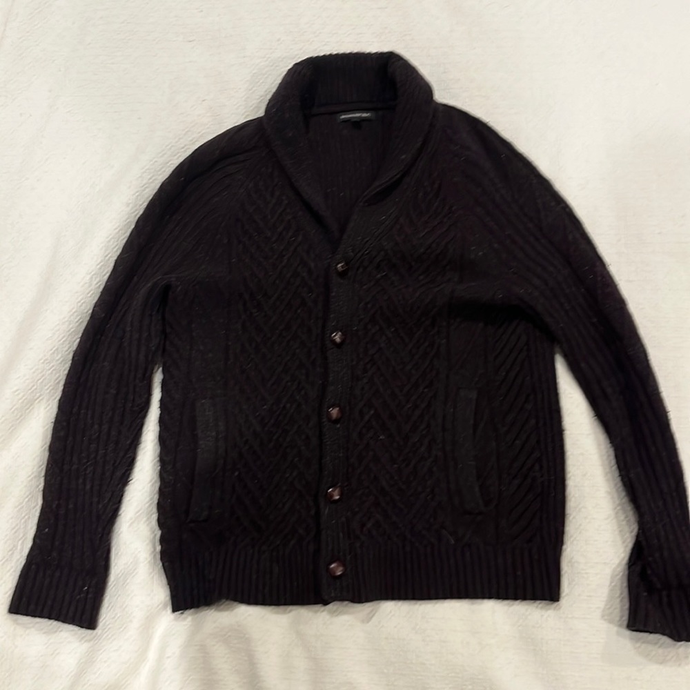 Banana Republic shawl cardigan, dark burgundy thick cable knit